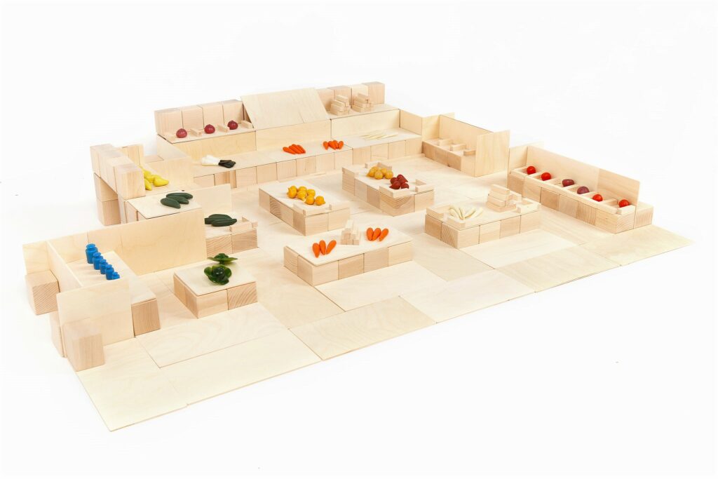 Houten blokken Just Blocks Vegetable store- big pack