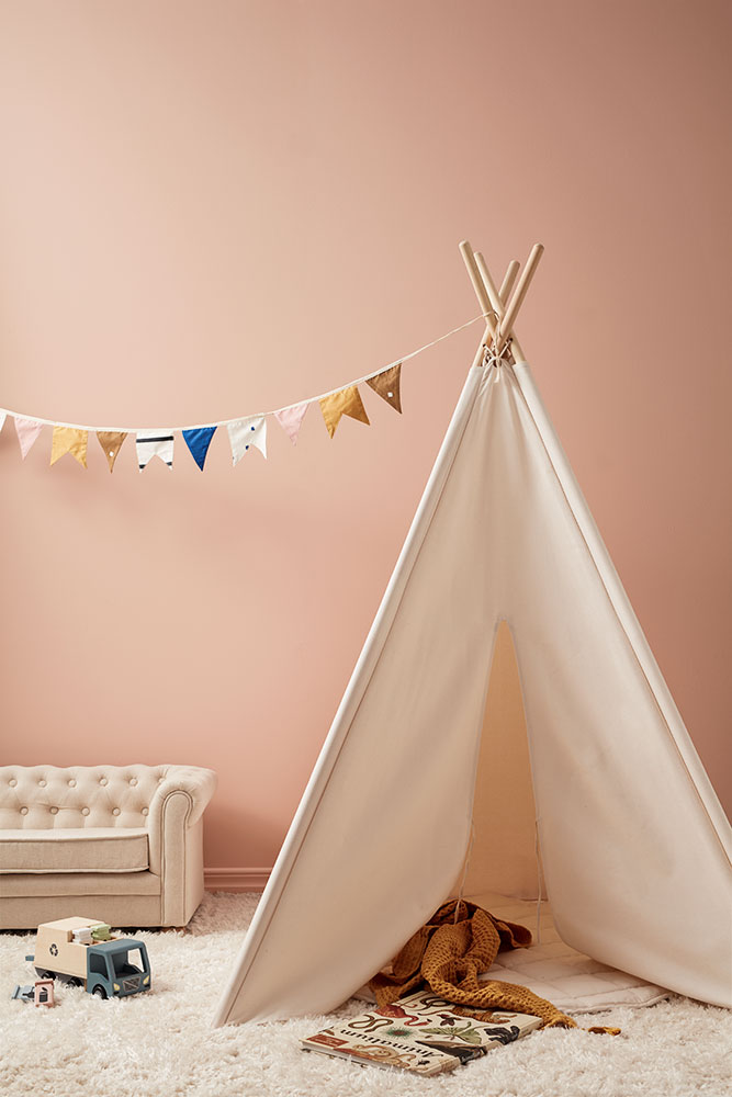 Bestaan roze Grafiek Tipi tent Kid's Concept naturel wit - Jindl