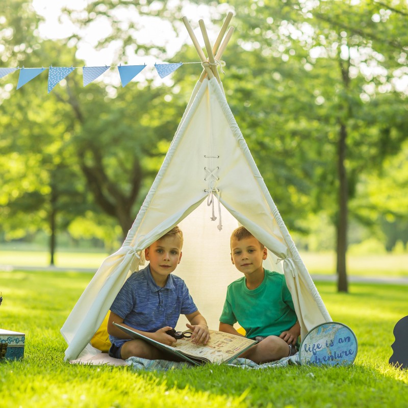 Distilleren Grijpen verjaardag Tipi tent met speelmat naturel wit - Jindl