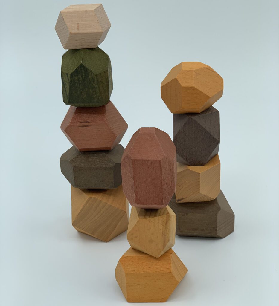 Houten bouwstenen balanceerstenen Jindl aardetinten groot