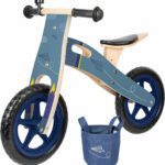 Houten loopfiets blauw detail