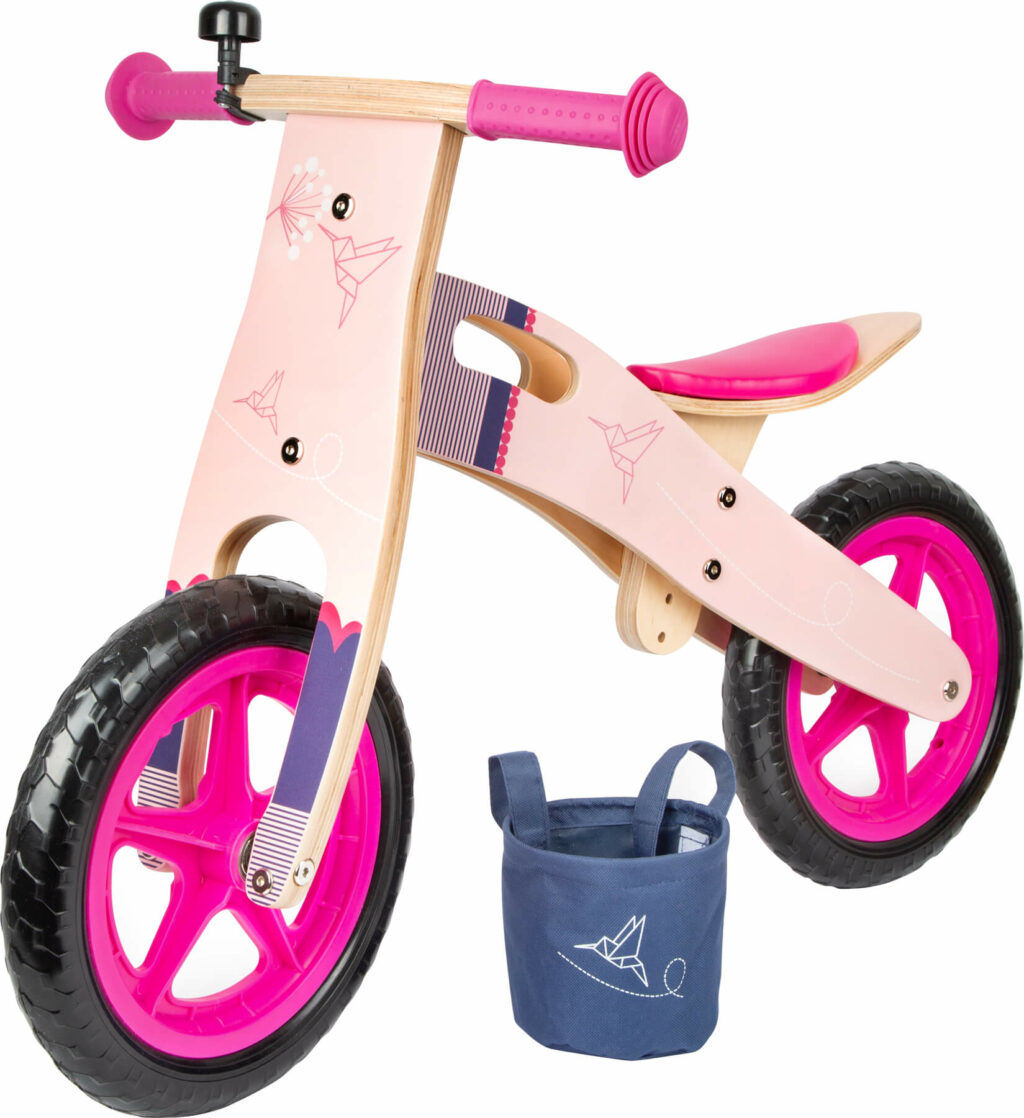 Houten loopfiets roze mandje Houten loopfiets roze mandje
