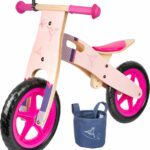 Houten loopfiets roze mandje