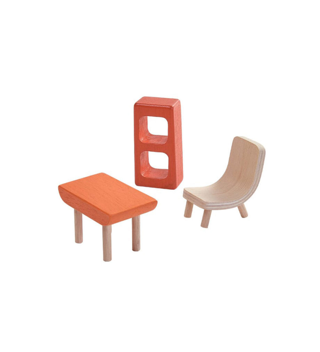 Poppenhuis tafel stoel kast Plantoys