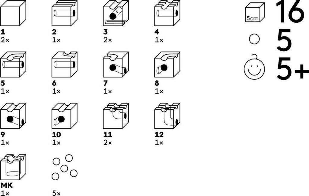 Houten knikkerbaan Cuboro 16 stuks inhoud