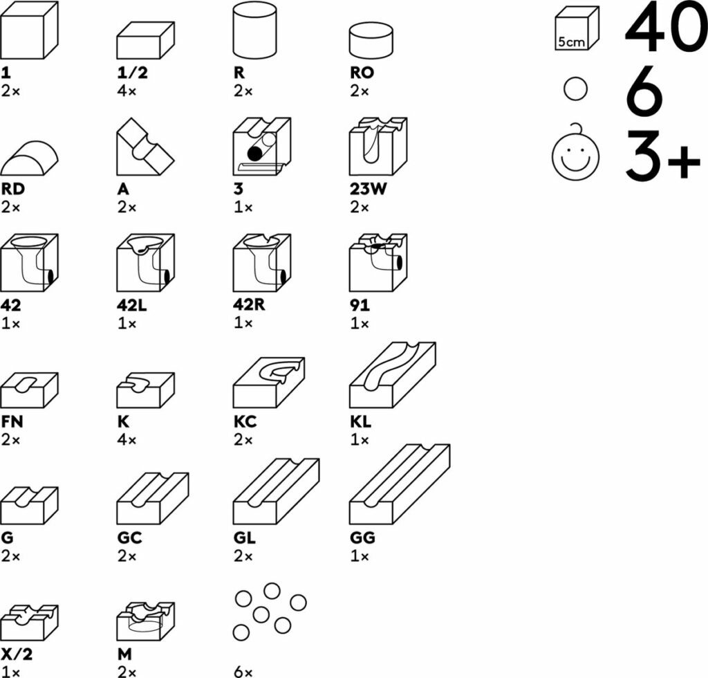 Houten knikkerbaan Cuboro Junior mogelijkheden