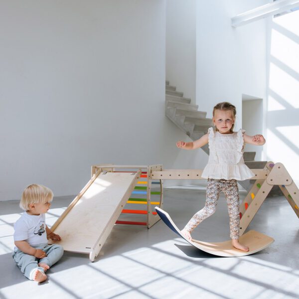 GOPLUS 3-in-1 klimdriehoek met glijbaan, klimrek met ladder en net en
