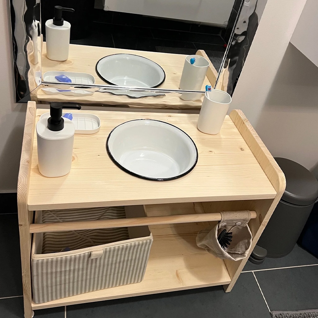 Manine Montessori Lavabo Enfant - Lavabo émaillé - Massief Hout