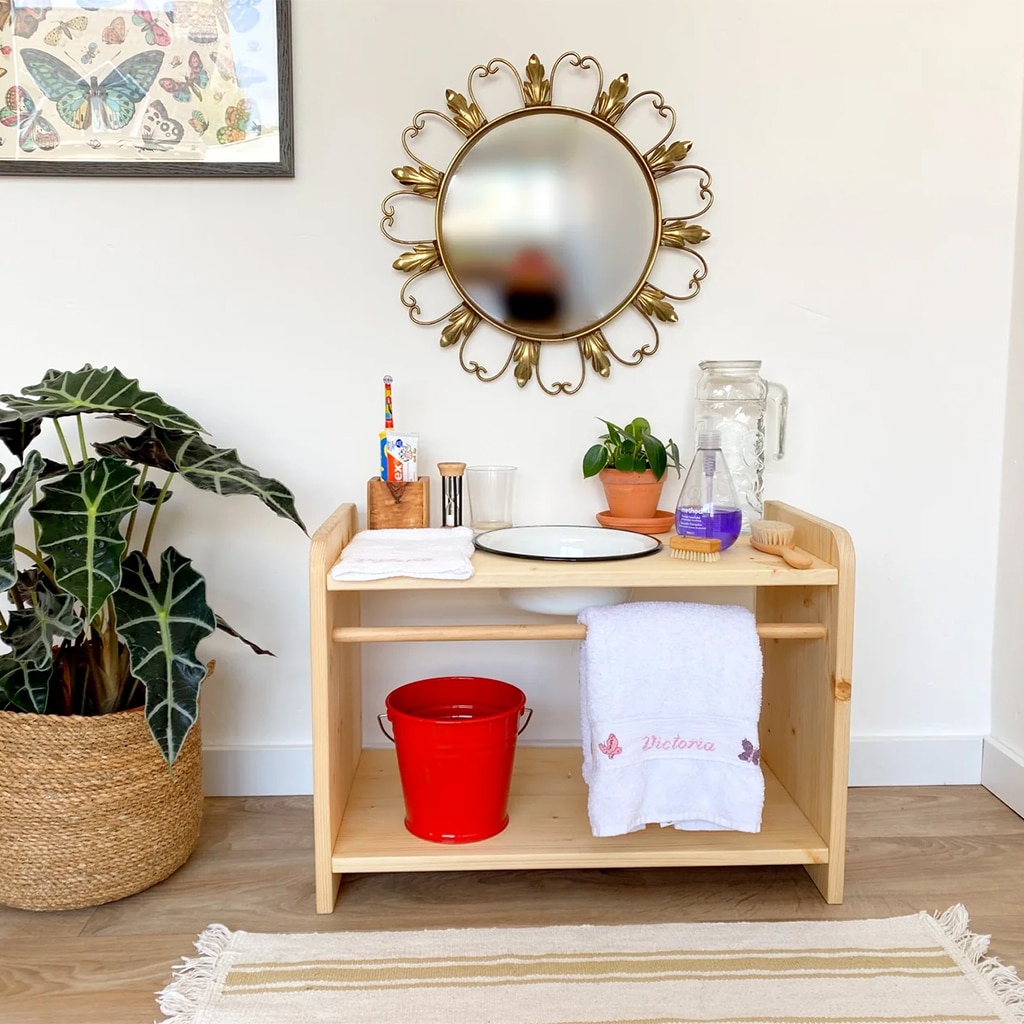 Manine Montessori Lavabo Enfant - Lavabo émaillé - Massief Hout