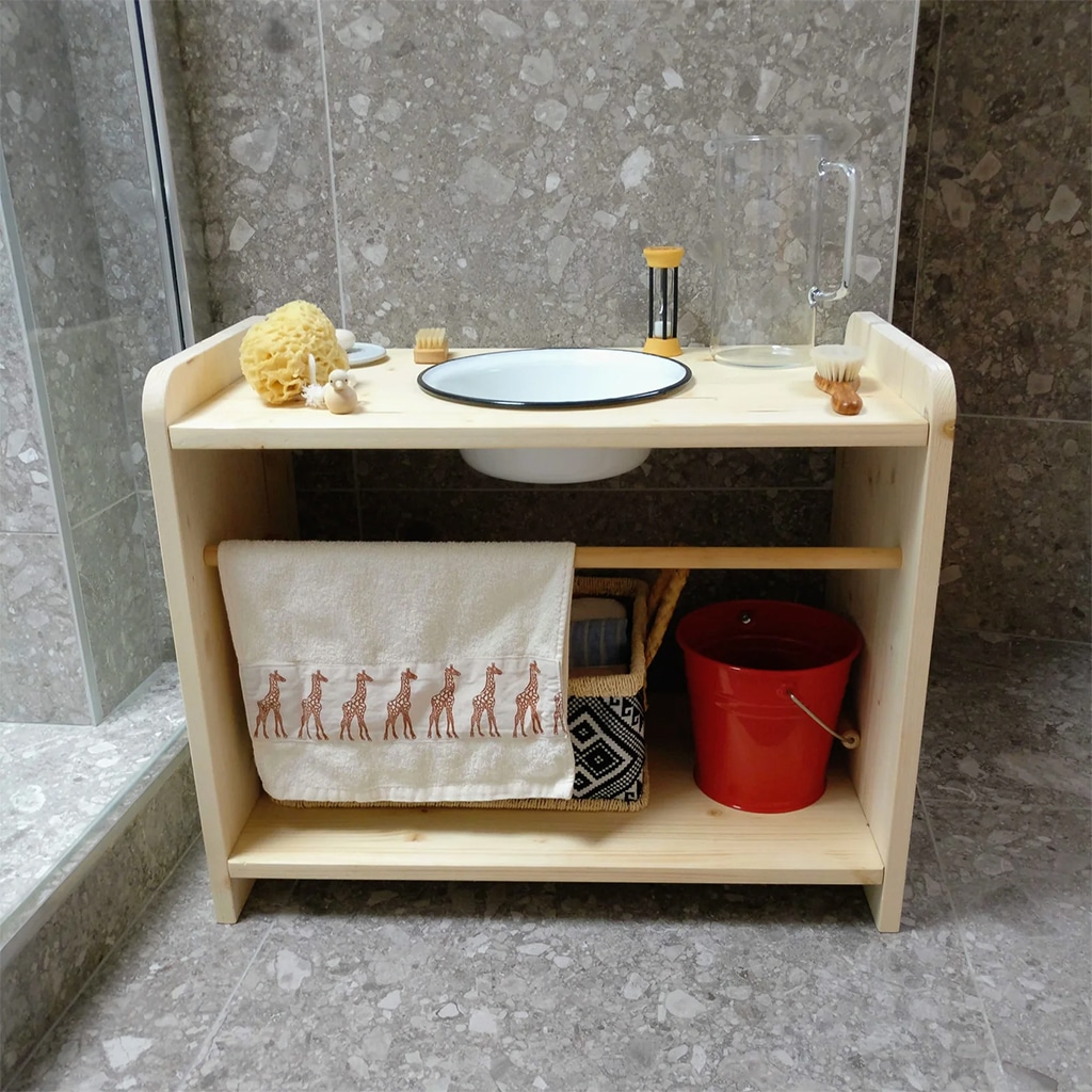 Manine Montessori Lavabo Enfant - Lavabo émaillé - Massief Hout