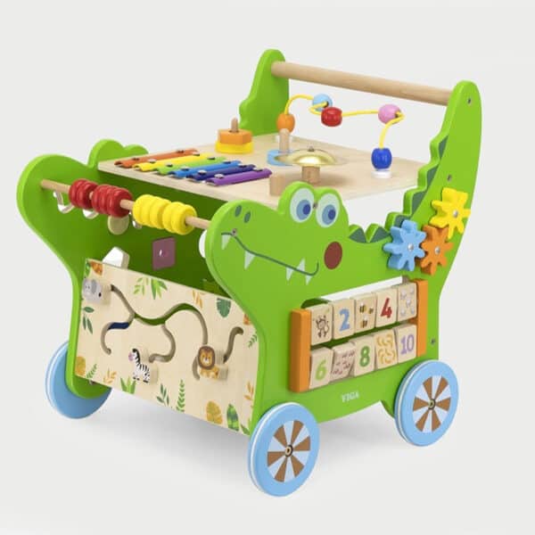 COSTWAY Loopwagen Van Hout, 2-in-1 Loophulp Met Multi Activiteitencentrum Motorische Vaardigheden Loopwagen Voor Meisjes En Jongens Vanaf 1 Jaar