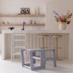 2-in-1 leertoren Jindl wit staand en grijs tafeltje