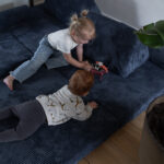 Jindl cord speelbank blauw spelen ribstof