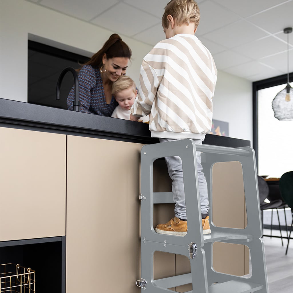 Houten montessori leertoren Jindl® 2-in-1 grijs