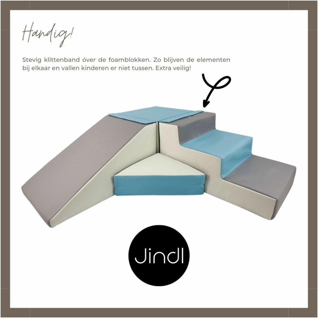 Klittenband over foam blokken Jindl Blauw