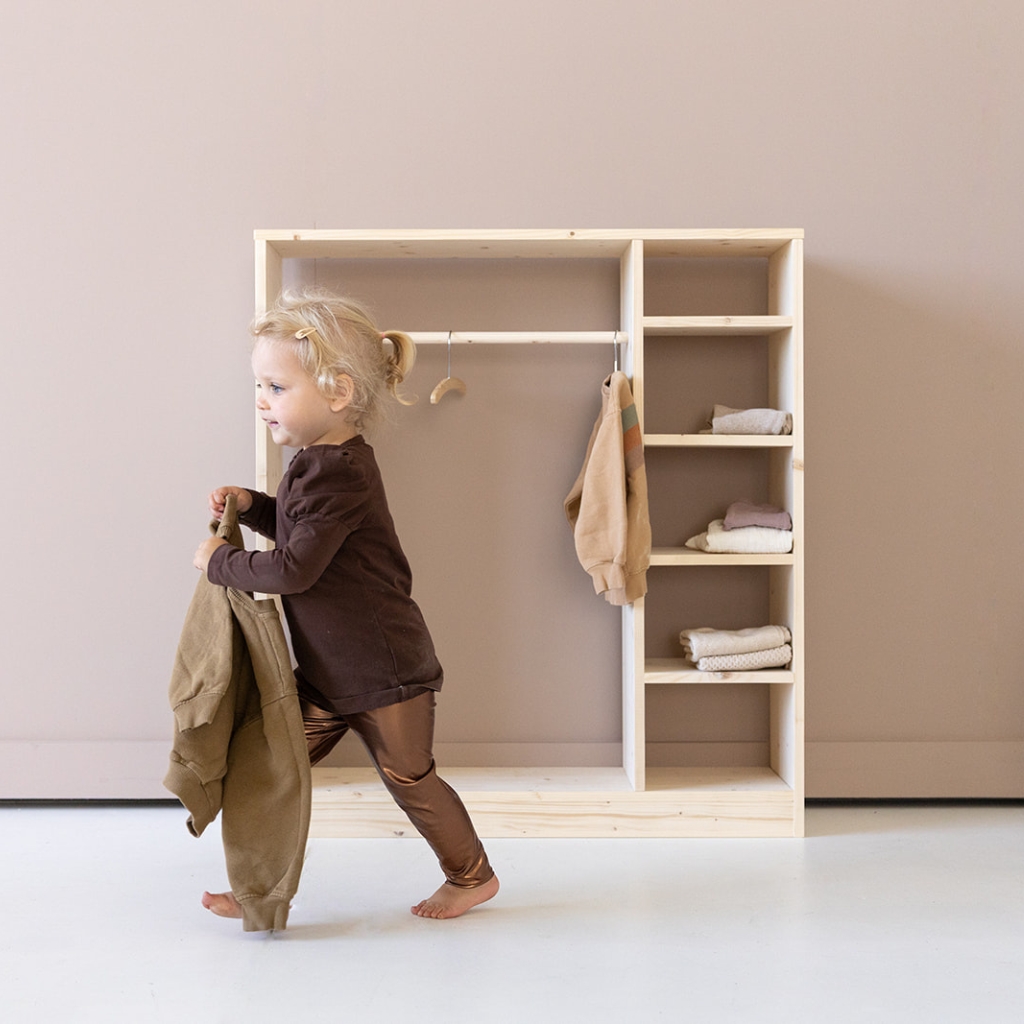 Kledingkast In Huisvorm Voor Kinderkamer - Wit En Natuurlijk Hout, 100 Cm Hoog