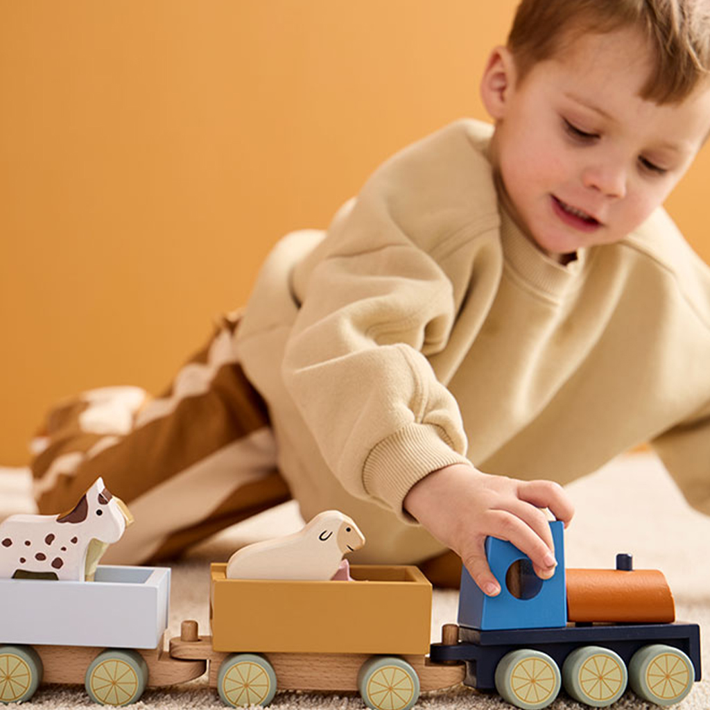 Trein Kid's Concept met boerderijdieren rijden Houten trein met boerderijdieren Kid's Concept Aiden - Image 1