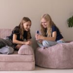 Jindl speelbank en zitzak oud roze met tieners