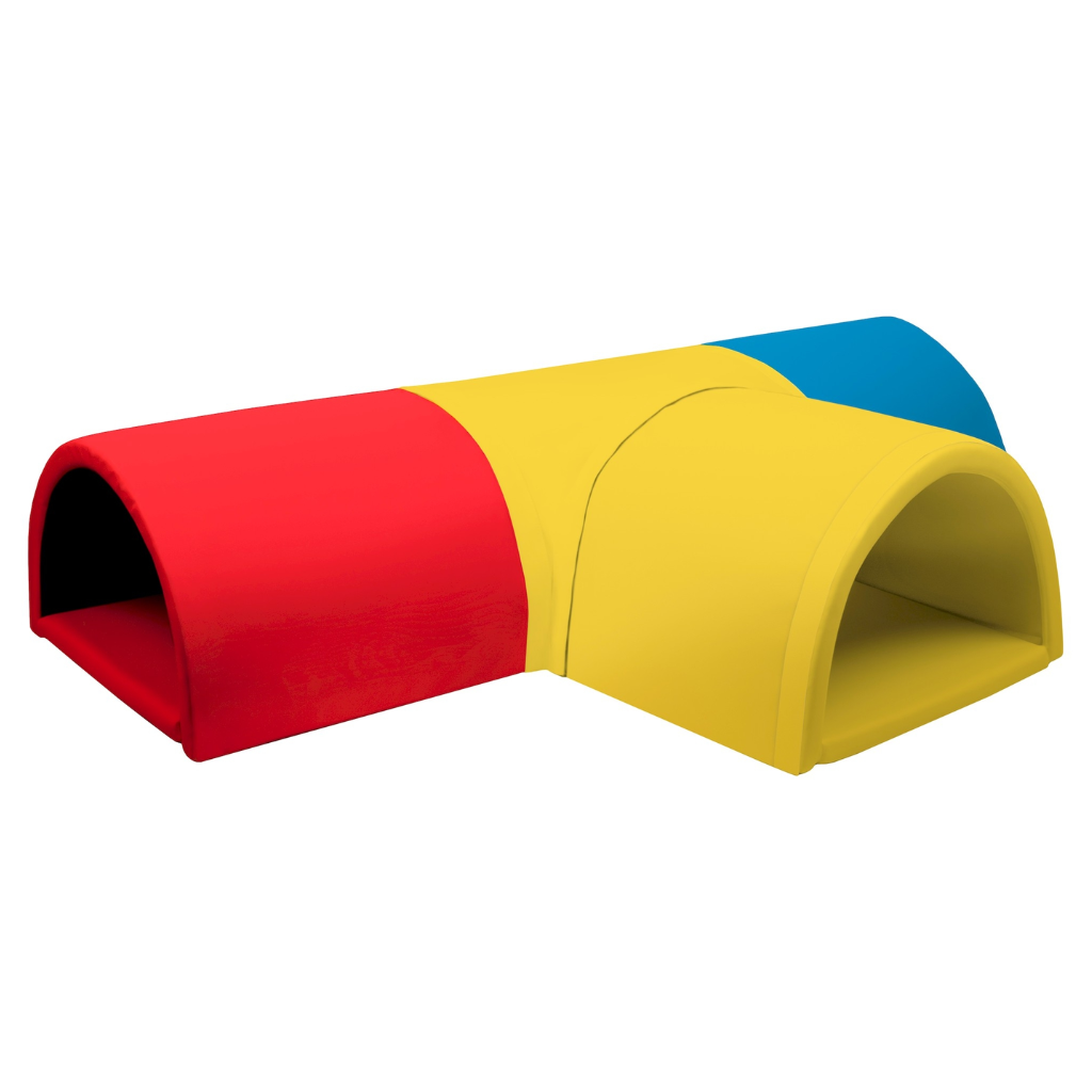 Foam speelset T-tunnel roodgeelblauw Rood, geel en blauwe speelset foam tunnel van Jindl