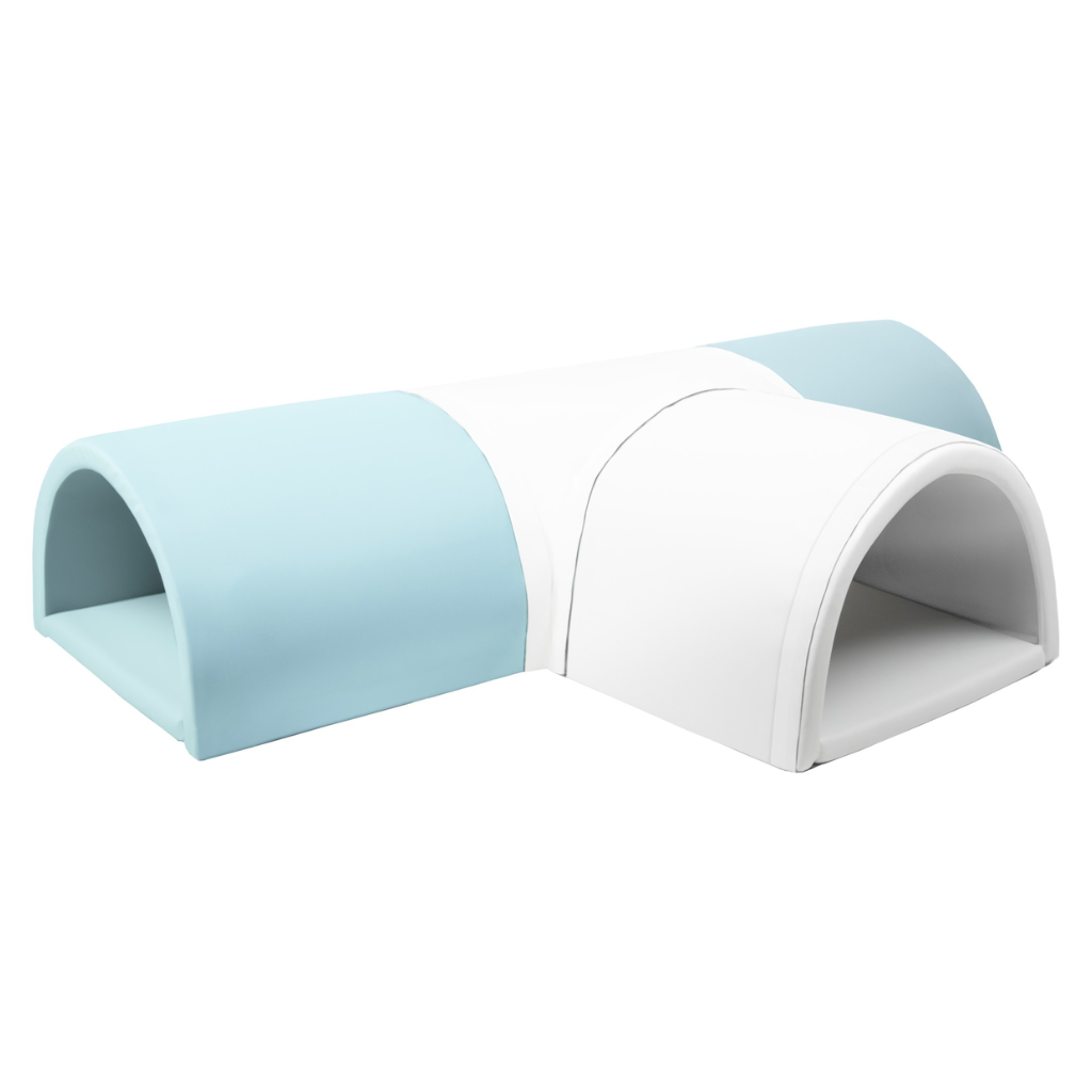 Foam speelset T-tunnel witlichtblauw Foam speeltunnel lichtblauw en wit Jindl