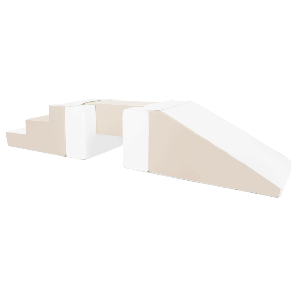 Loopbrug van foam met trap en glijbaan beige Jindl