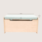 Afmeting zitkussen speelgoedkist turquoise