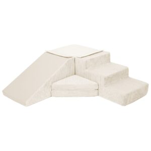 Foamblokken glijbaan met trap creme ribstof Jindl