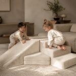 Ribstof trap + glijbaan beige klimmen