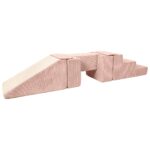 Speelset foamblokken trap + glijbaan + loopbrug ribstof zachtroze
