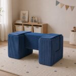 Speelset loopbrug Jindl blauw ribstof in slaapkamer op kleed