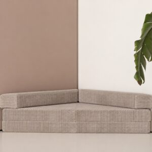 Hoekbank speelmatras Jindl® Cord hazelnootbruin - Speelbank opgeklapt op elkaar