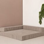 Hoekbank speelmatras Jindl® Cord hazelnootbruin - speelbank uitgeklapt