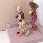 Hoekbank speelmatras Jindl® Cord oud roze - Springen op speelbank met pittenzak