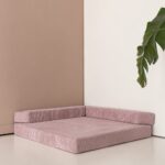 Hoekbank speelmatras Jindl® Cord oud roze - vooraanzicht speelbank uitgeklapt