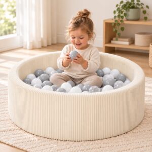 Jindl Cord ballenbak beige met 200 ballen – in de speelkamer