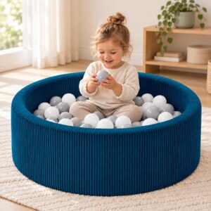 Jindl Cord ballenbak donkerblauw met 200 ballen – in de speelkamer