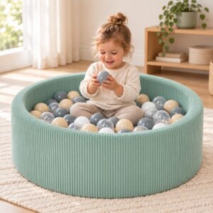 Jindl Cord ballenbak mintgroen met 200 ballen – in de speelkamer