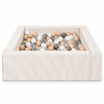 Vrijstaande vierkante modulaire Jindl Cord ballenbak in beige met 200 ballen – Wit / Transparant / Grijs / Cappuccino