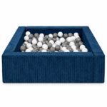 Vrijstaande vierkante modulaire Jindl Cord ballenbak in donkerblauw met 200 ballen – Wit / Grijs