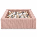 Vrijstaande vierkante modulaire Jindl Cord ballenbak in oudroze met 200 ballen – Wit / Transparant / Grijs / Cappuccino