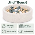 Crème Jindl Bouclé ballenbak met de kenmerken: 200 ballen inbegrepen, zachte boucléstof, rond circa Ø 90 cm en afneembare hoes.