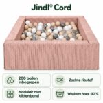 Vierkante modulaire Jindl Cord ballenbak oudroze: 200 ballen, zachte ribstof, klittenband en wasbare hoes op 30 °C