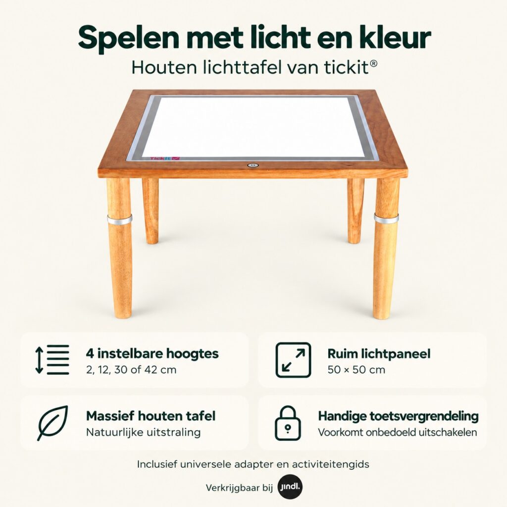 Voordelen van houten lichttafel van Tickit, verkrijgbaar bij Jindl