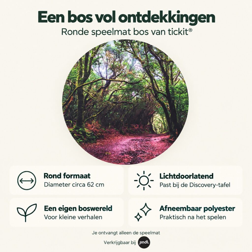 Voordelen van speelmat bos discovery van Tickit, verkrijgbaar bij Jindl