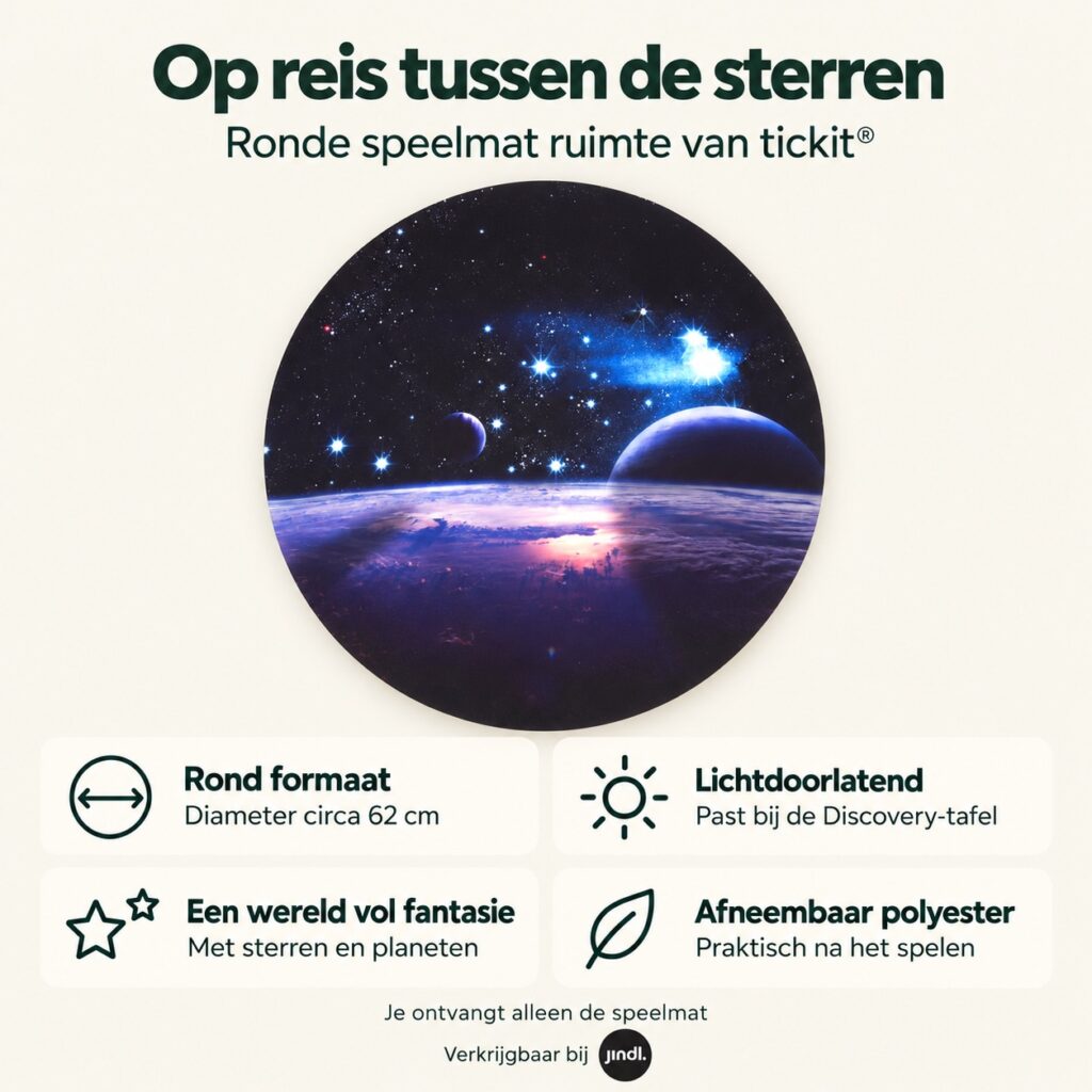 Voordelen van speelmat ruimte discovery van Tickit, verkrijgbaar bij Jindl