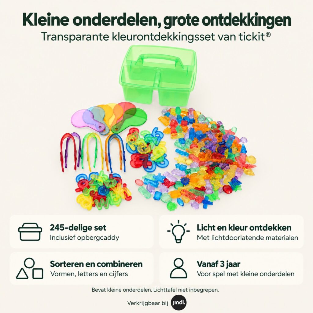 Voordelen van transparante ontdekset 245 delig van Tickit, verkrijgbaar bij Jindl